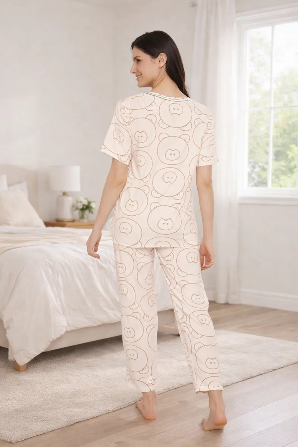 Women's Sleepwear Set, Cotton Pyjama with Short Sleeve T-Shirt,Loungewear