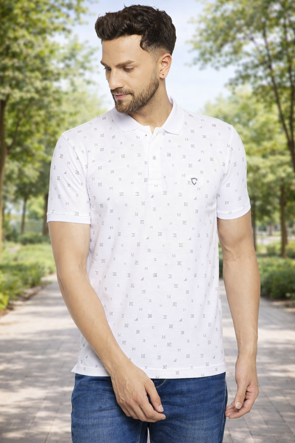 Men's Printed Half Sleeves Cotton Front Button T-Shirt