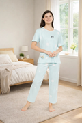 Women's Sleepwear Set, Cotton Pyjama with Short Sleeve T-Shirt,Loungewear