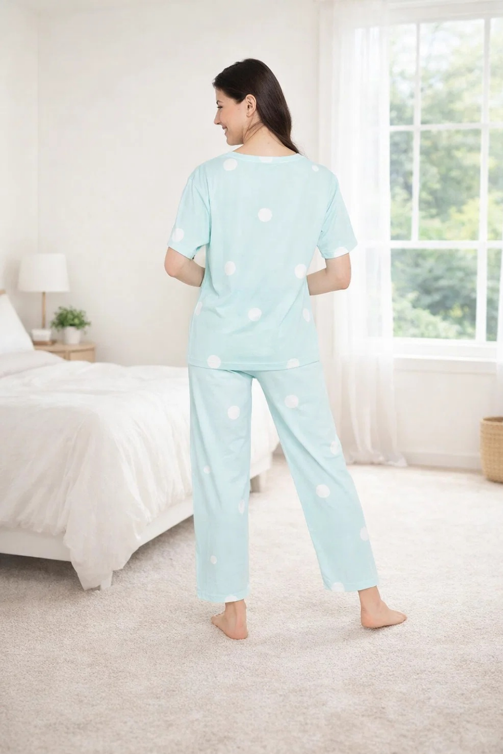 Women's Sleepwear Set, Cotton Pyjama with Short Sleeve T-Shirt,Loungewear