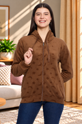 Women’s Embossed Fabric Auli Laser Cut Pattern Hoodie Sweatshirt – Full Sleeve, Zipper Front