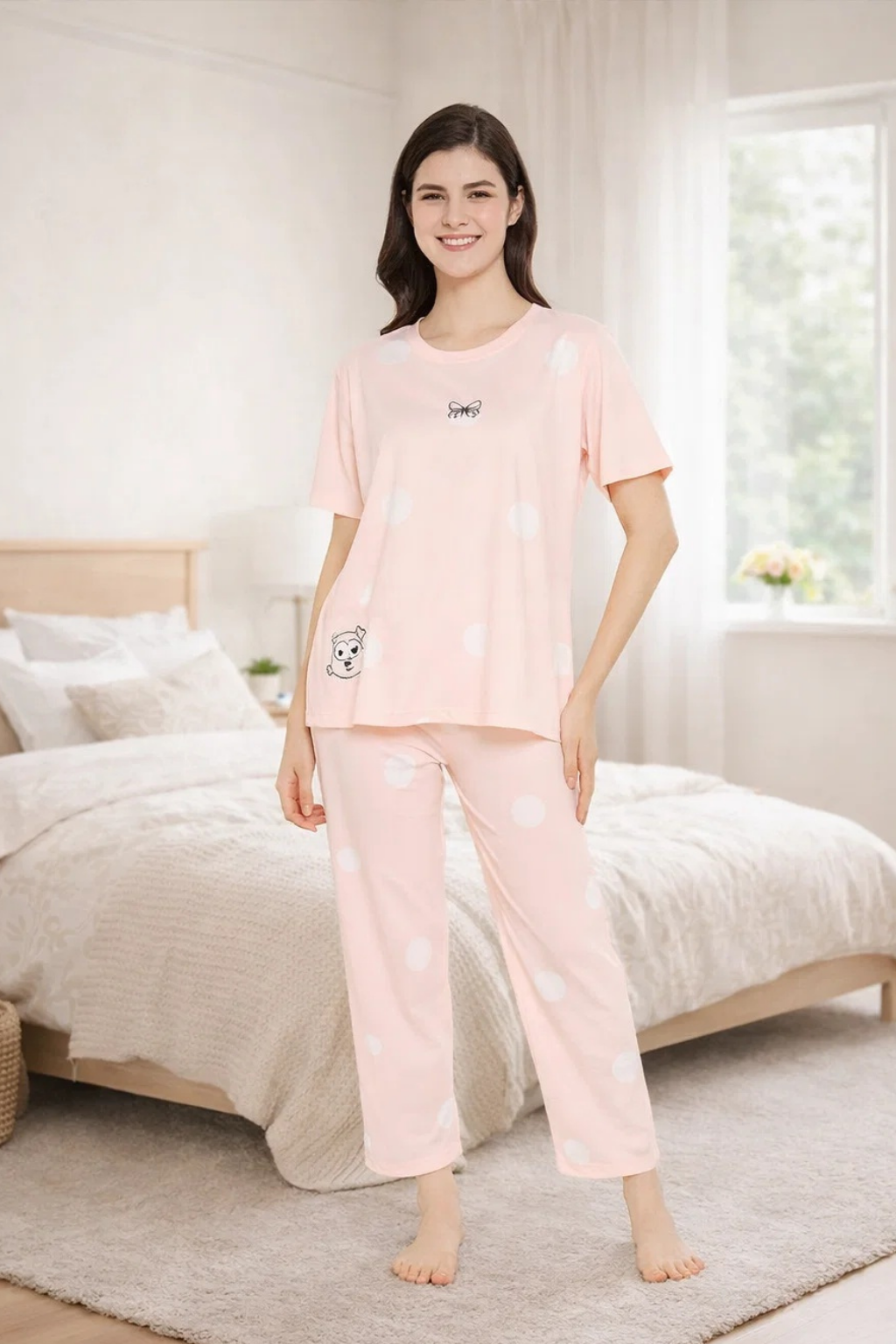 Women's Sleepwear Set, Cotton Pyjama with Short Sleeve T-Shirt,Loungewear
