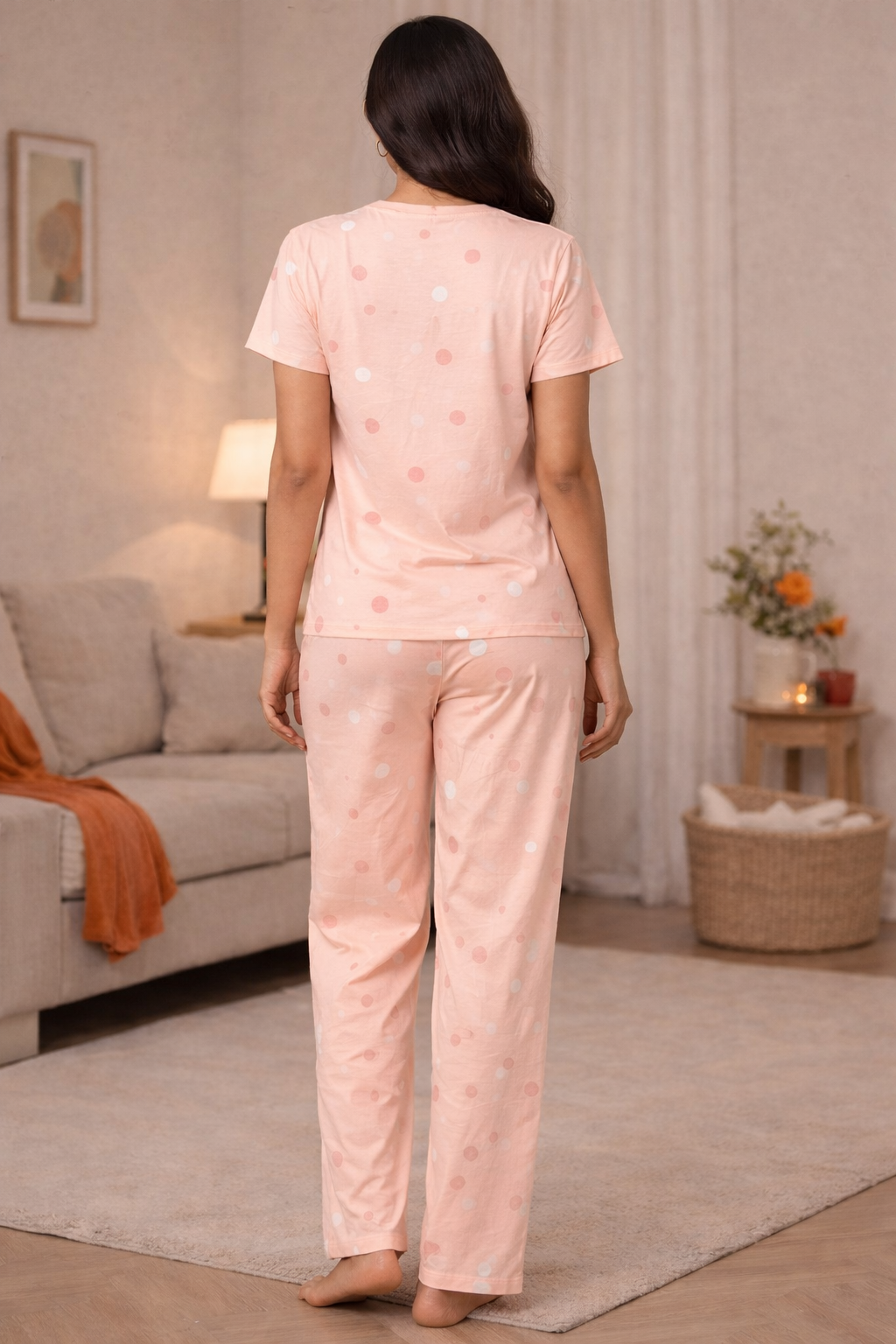 Women Viscose Pyjama Set Cute Prints Nightwear Soft Breathable Sleepwear Short Sleeve Top & Full Length Pajama Pants Lounge Set