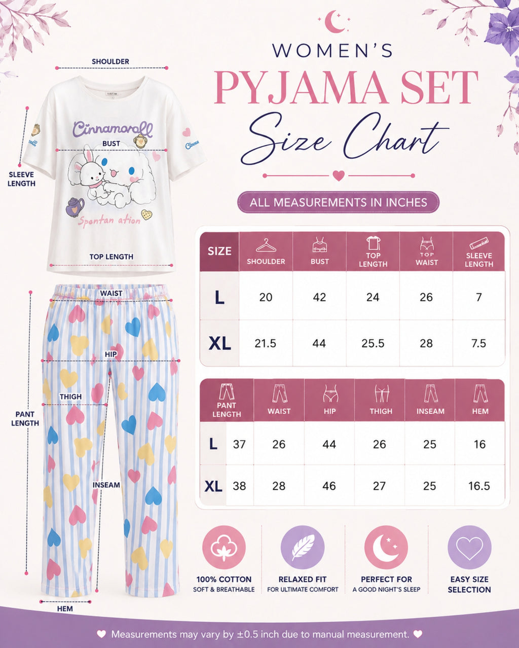 Women 100% Cotton Night Suit | Soft Breathable Sleepwear with Half Sleeve Top & Full Length Pyjama Set