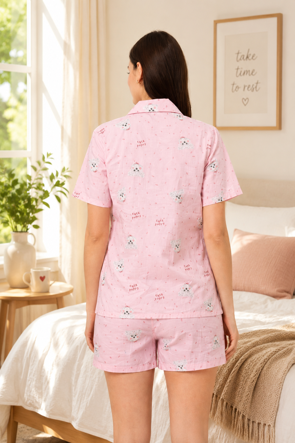 Camey Women Night Suit || Cotton Short Set || Loungewear Shirt & Shorts || Sleepwear Nightwear || Women Co-Ord Set || Collar Shirt Set || Everyday Night Dress || Comfortable Women Nightwear
