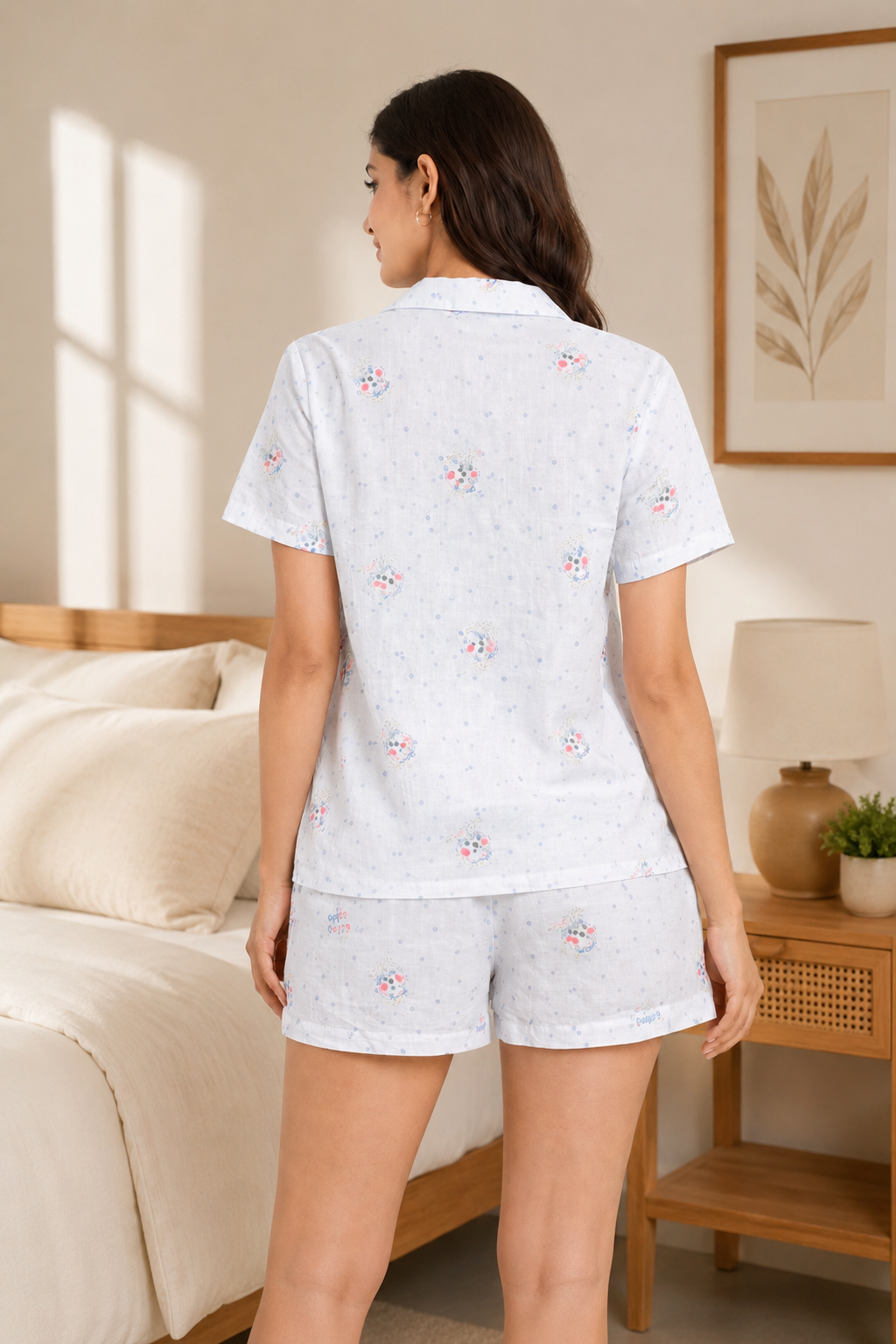 Camey Women Night Suit || Cotton Short Set || Loungewear Shirt & Shorts || Sleepwear Nightwear || Women Co-Ord Set || Collar Shirt Set || Everyday Night Dress || Comfortable Women Nightwear