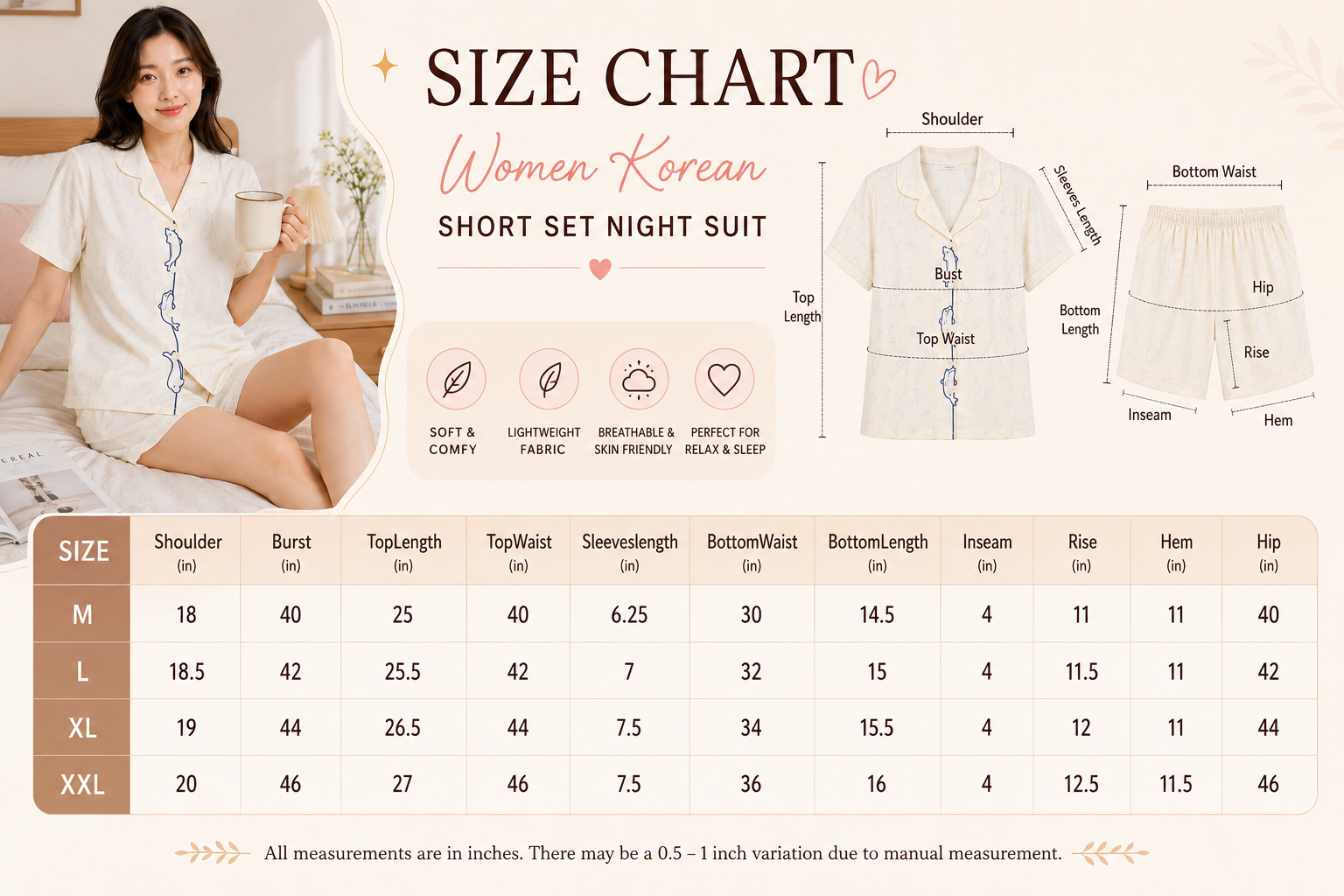 Women Short Set with Padded Shirt | Front Open Korean Night Suit for Women | Half Sleeve Short Set