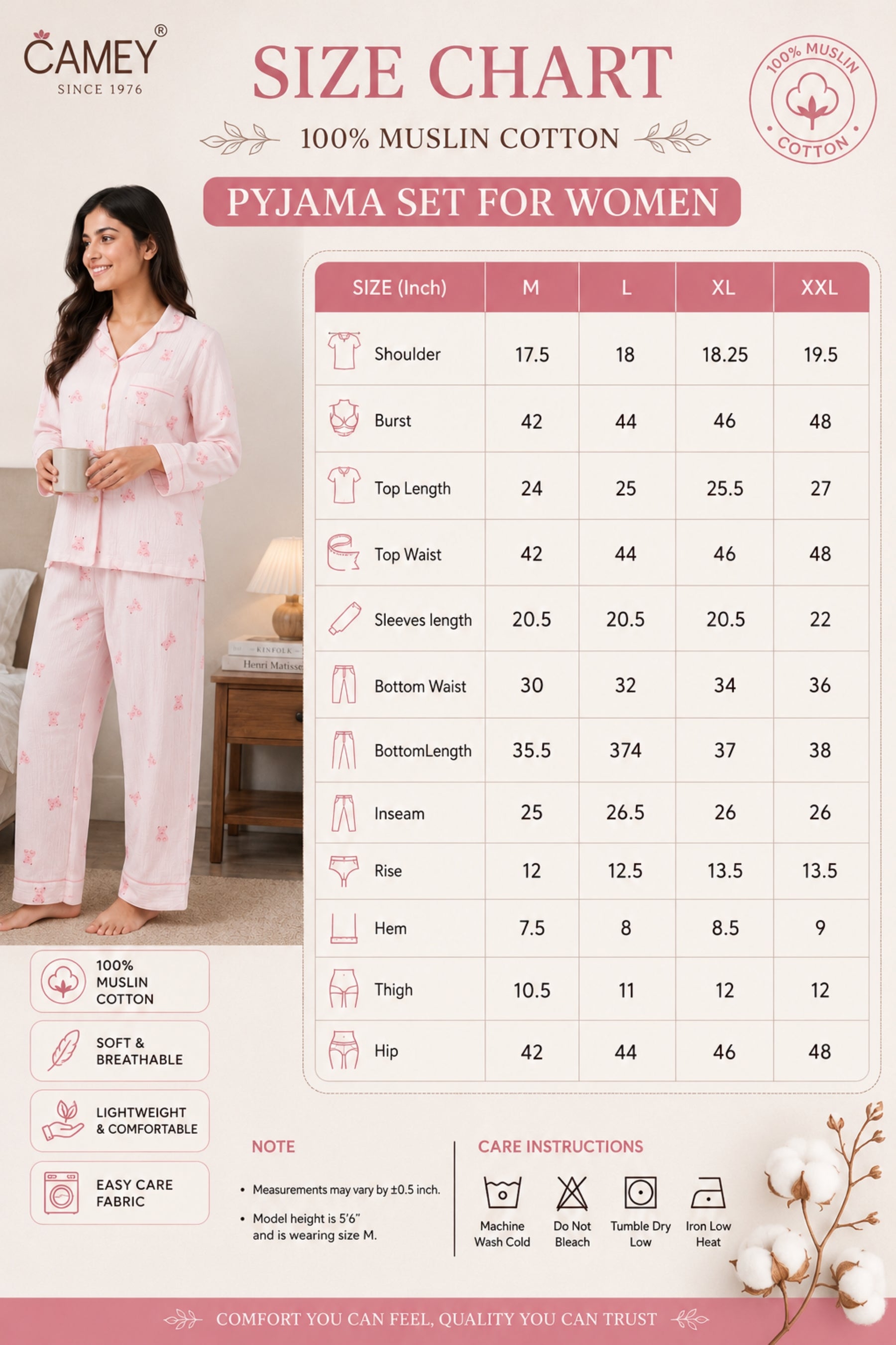 Women Night Suit Cotton Muslin Pyjama Set | Soft Printed Full Sleeve Sleepwear