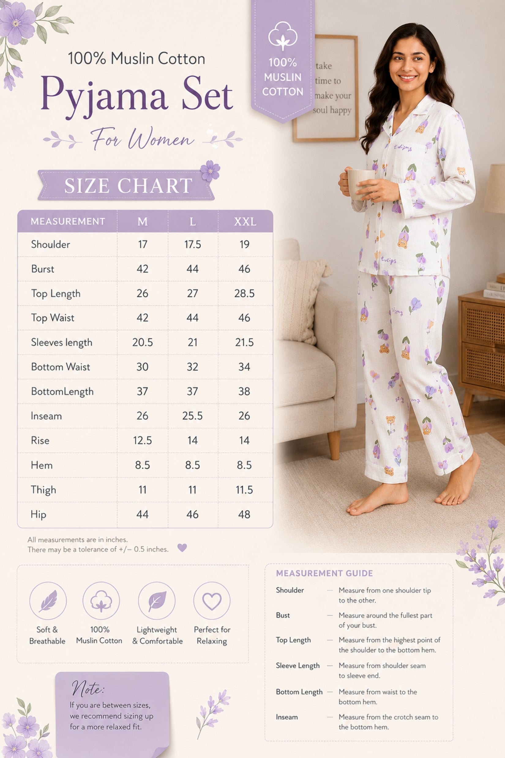Women Night Suit Cotton Muslin Pyjama Set | Soft Printed Full Sleeve Sleepwear