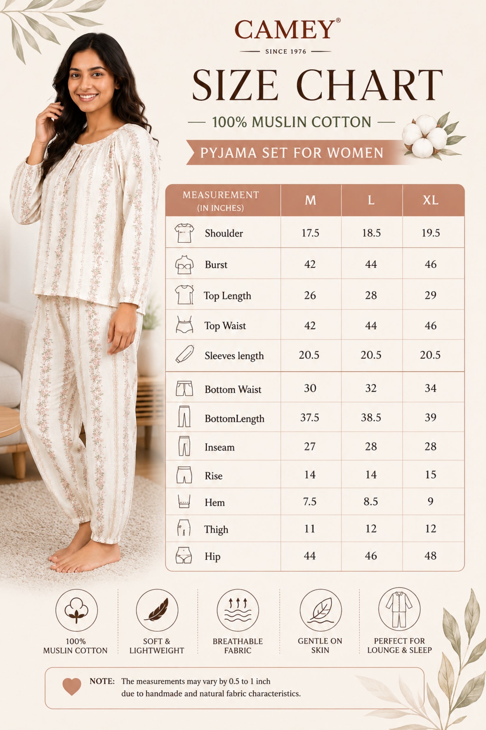 Women Night Suit Cotton Muslin Pyjama Set | Soft Printed Full Sleeve Sleepwear