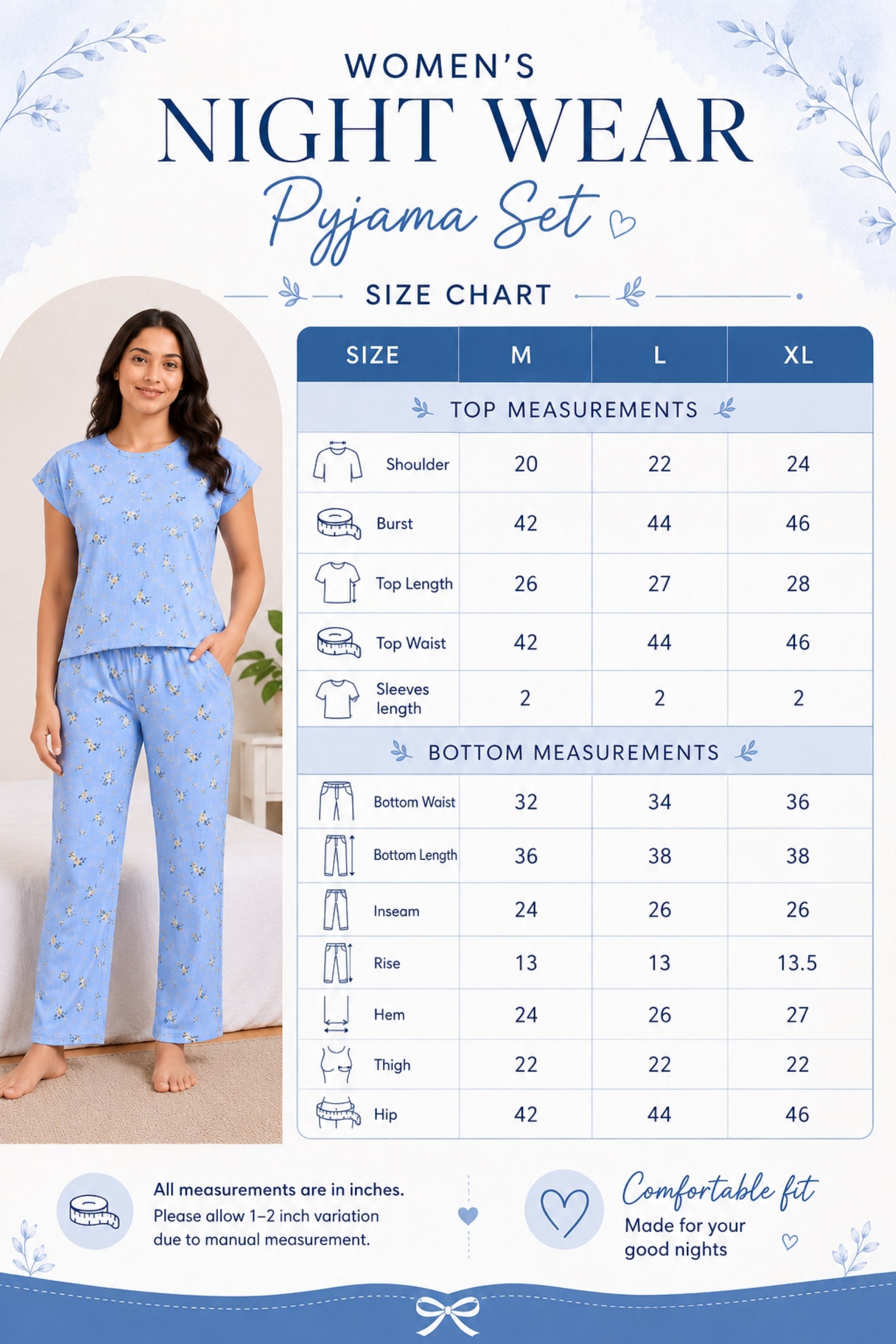 Women Night Suit Set | Soft &amp; Breathable Sleepwear for Women | Half Sleeve Top with Full Length Pyjama