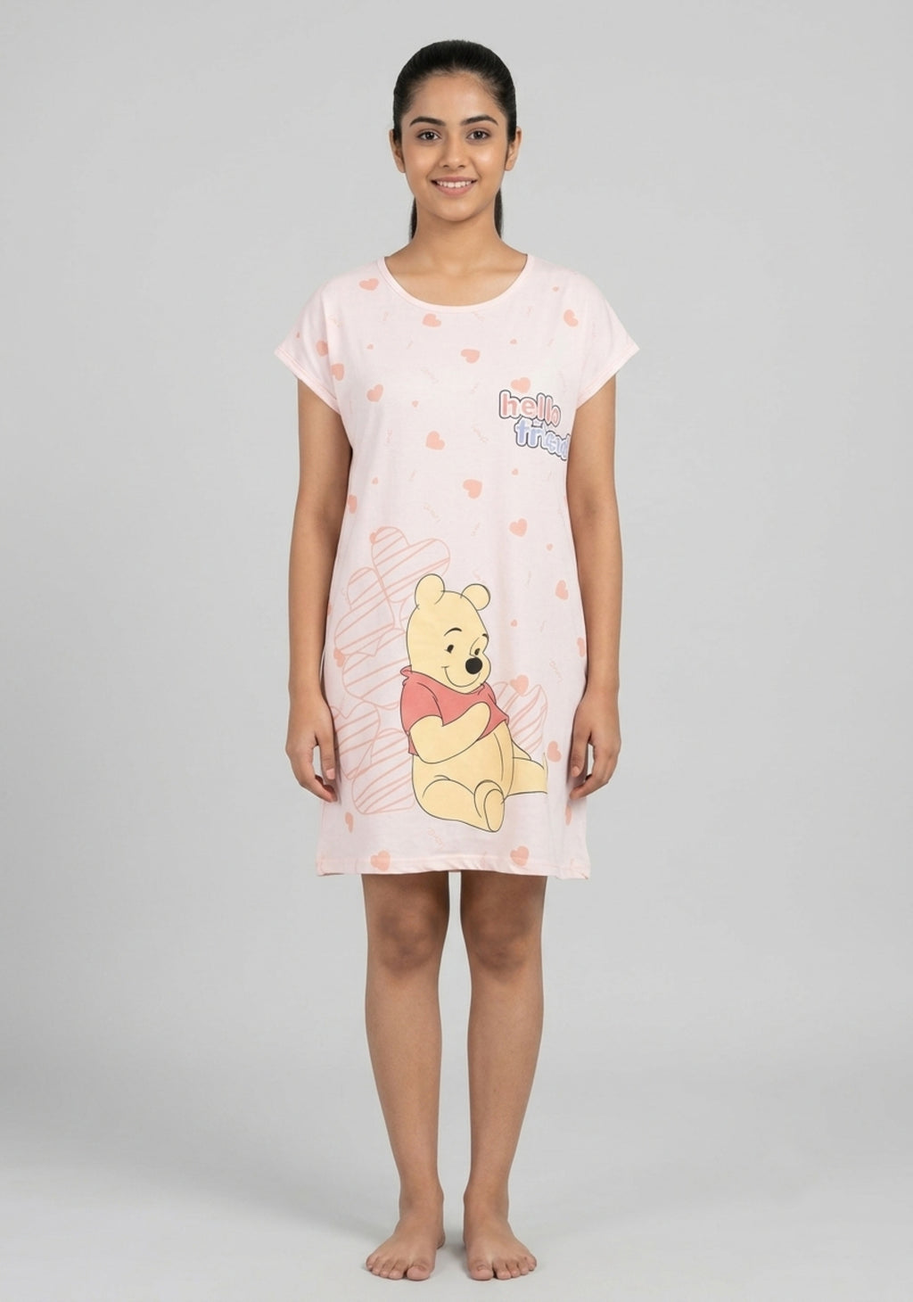 Women's Cute Cartoon Printed Knee Length Nighty | Soft Comfortable Loose Fit Short Sleeve Nighty for Women