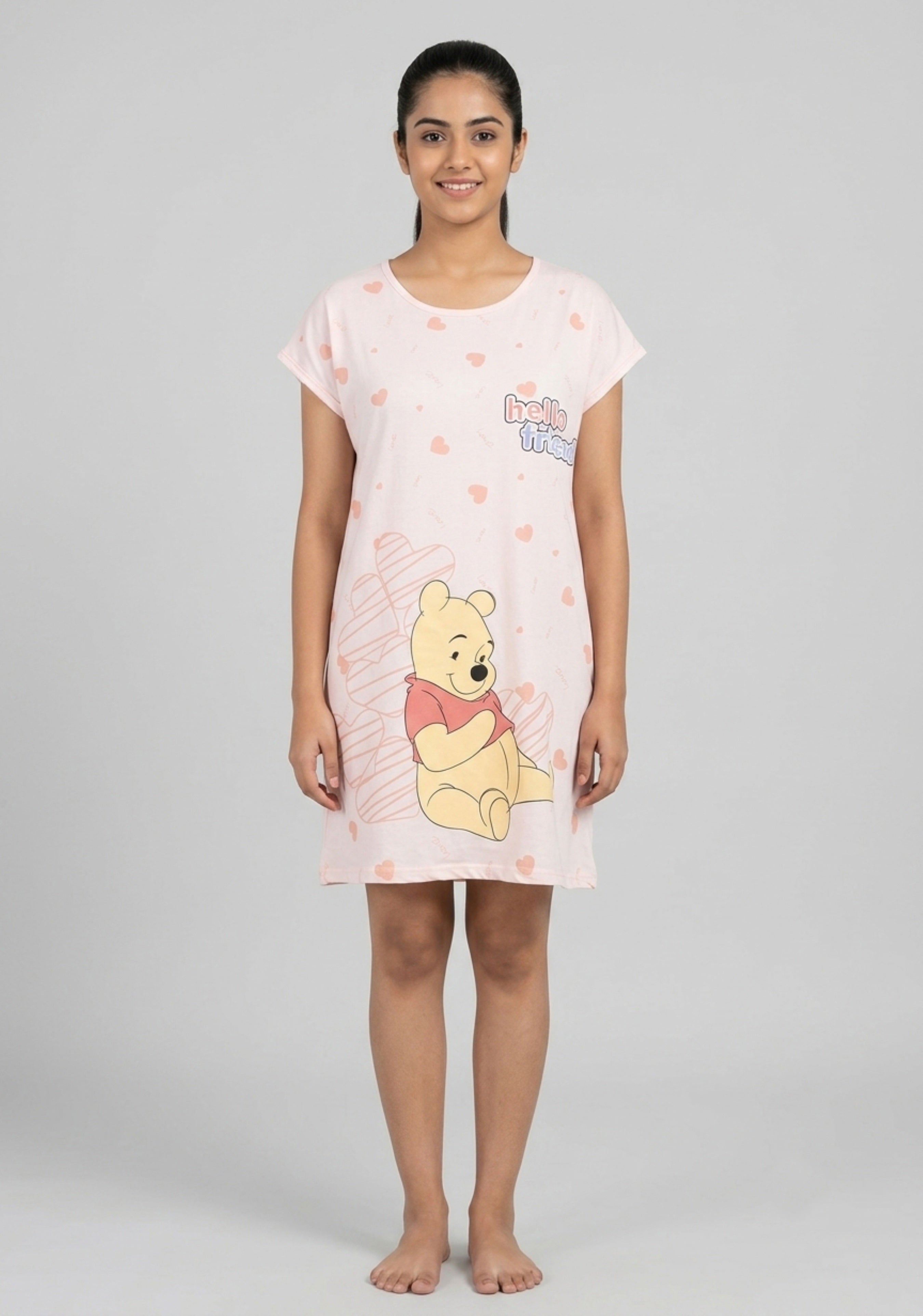 Women's Cute Cartoon Printed Knee Length Nighty | Soft Comfortable Loose Fit Short Sleeve Nighty for Women
