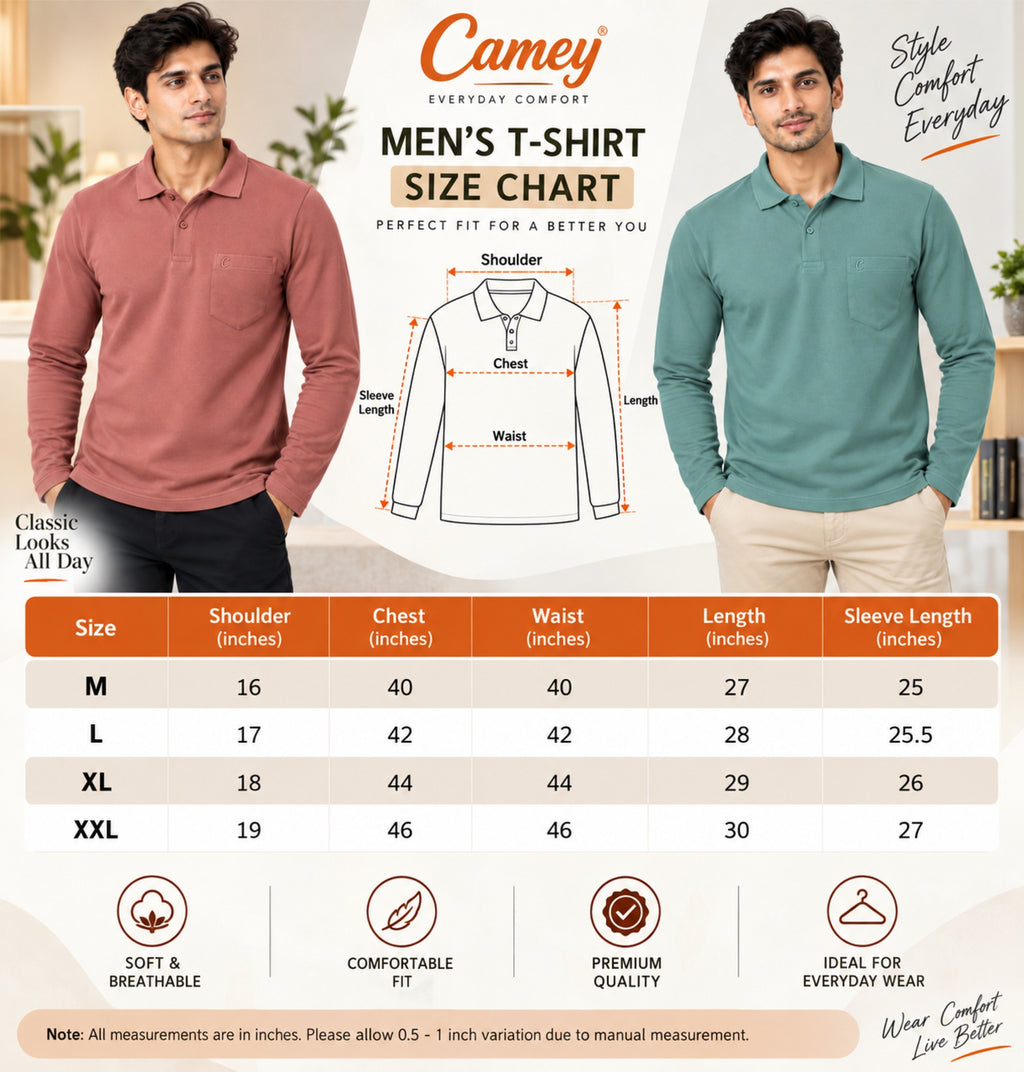 Men's Matty Polo T-Shirt For Men with Pocket | Full Sleeve T-Shirt For Men