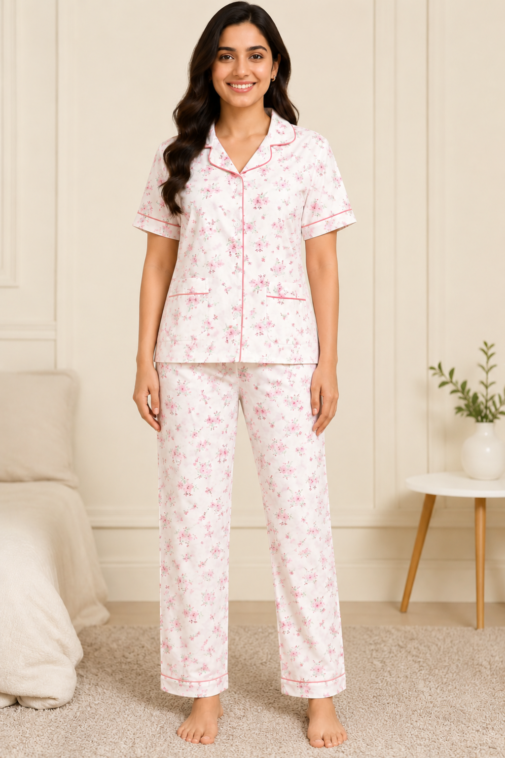 Women Night Suit | Women Sleepwear Set | Ladies Nightwear | Front Open Pyjama Set