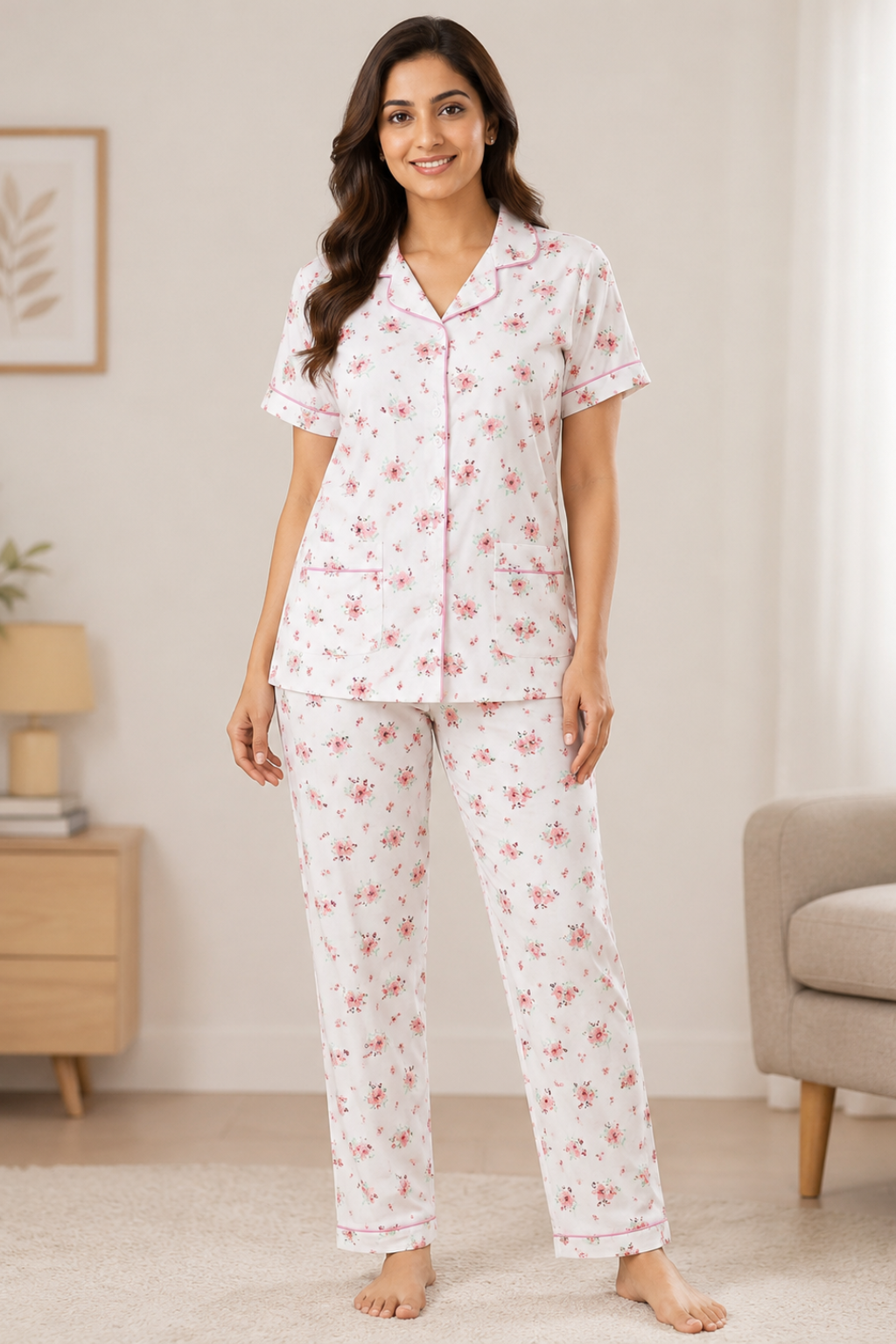 Women Night Suit | Women Sleepwear Set | Ladies Nightwear | Front Open Pyjama Set