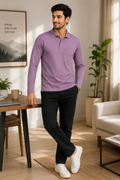 Camey Men's Plain Solid Long Sleeve Polo T-Shirt for men | Collared Casual Cotton Blend Tee with Chest Pocket