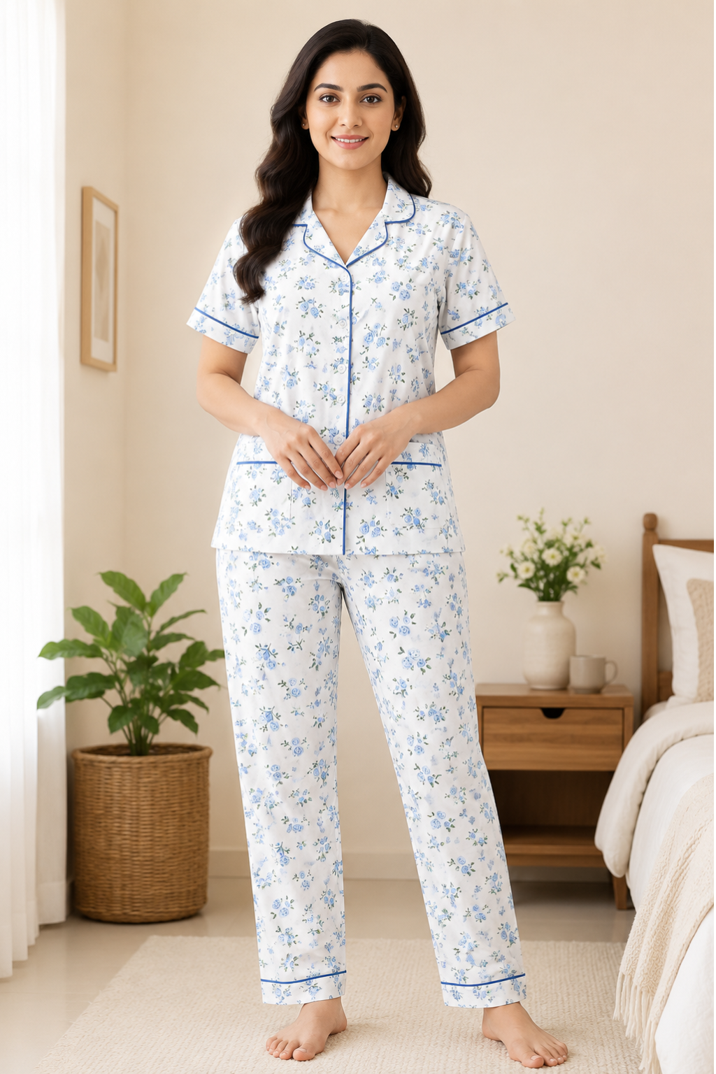 Women Night Suit | Women Sleepwear Set | Ladies Nightwear | Front Open Pyjama Set