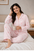 Women Night Suit Cotton Muslin Pyjama Set | Soft Printed Full Sleeve Sleepwear