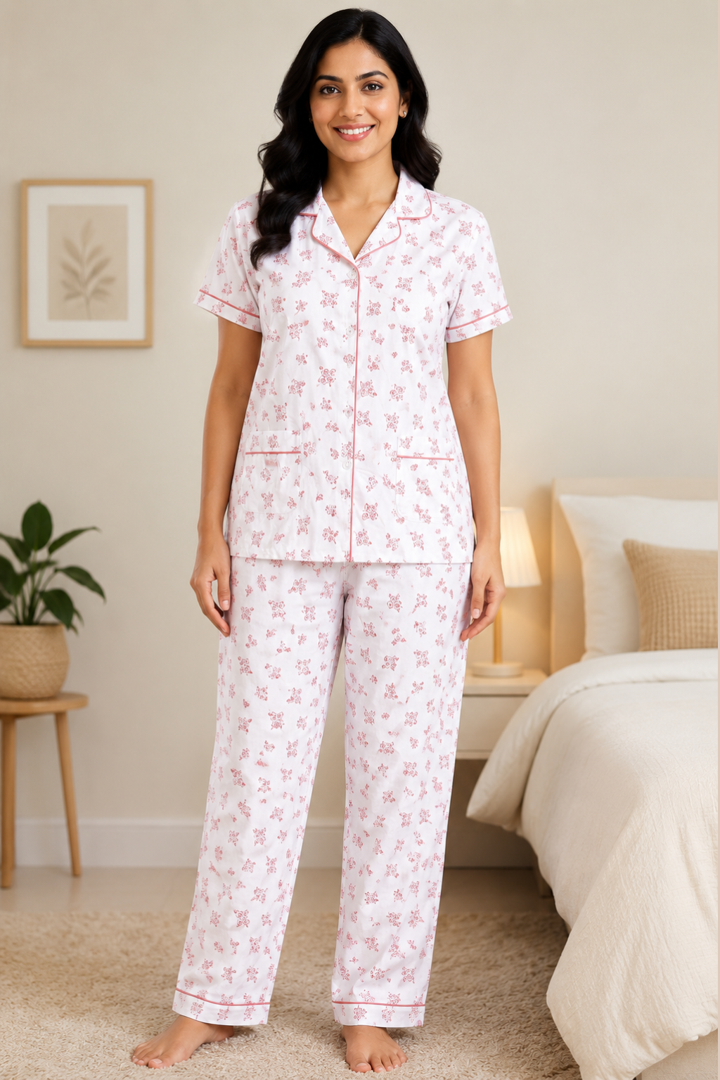 Women Night Suit | Women Sleepwear Set | Ladies Nightwear | Front Open Pyjama Set