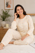 Women Night Suit Cotton Muslin Pyjama Set | Soft Printed Full Sleeve Sleepwear