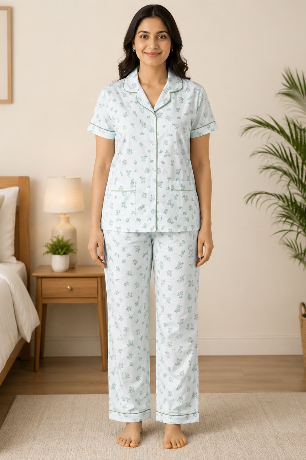 Women Night Suit | Women Sleepwear Set | Ladies Nightwear | Front Open Pyjama Set