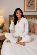 Women Night Suit Cotton Muslin Pyjama Set | Soft Printed Full Sleeve Sleepwear