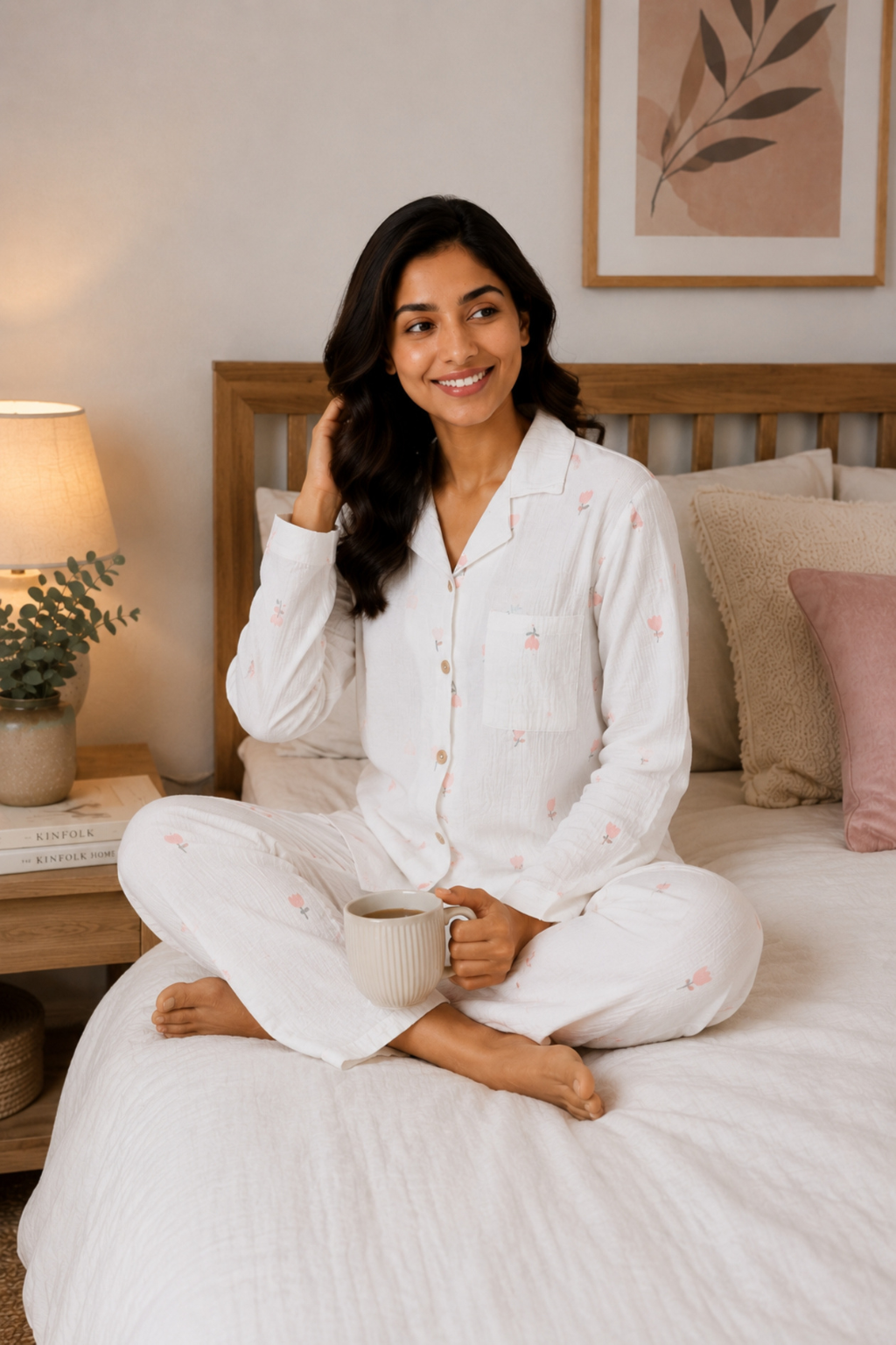 Women Night Suit Cotton Muslin Pyjama Set | Soft Printed Full Sleeve Sleepwear