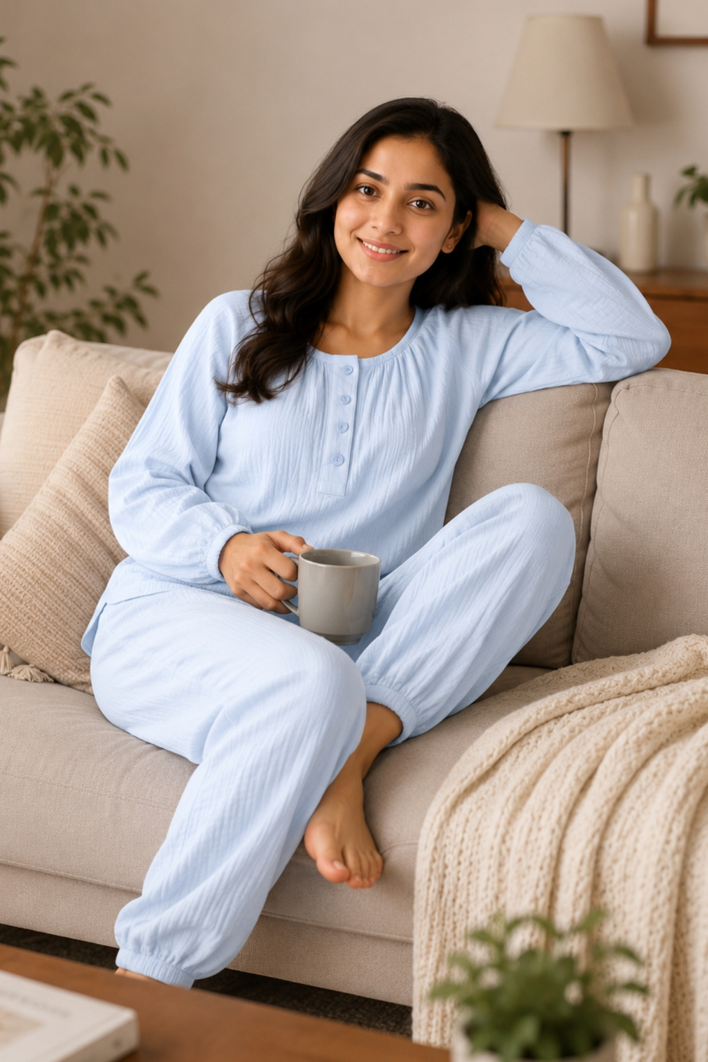 Women Night Suit Cotton Muslin Pyjama Set | Soft Printed Full Sleeve Sleepwear