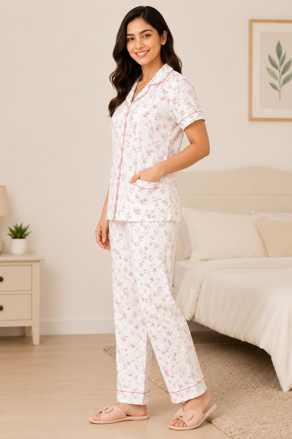 Women Night Suit | Women Sleepwear Set | Ladies Nightwear | Front Open Pyjama Set