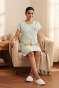 Women's Cute Cartoon Printed Knee Length Nighty | Soft Comfortable Loose Fit Short Sleeve Nighty for Women