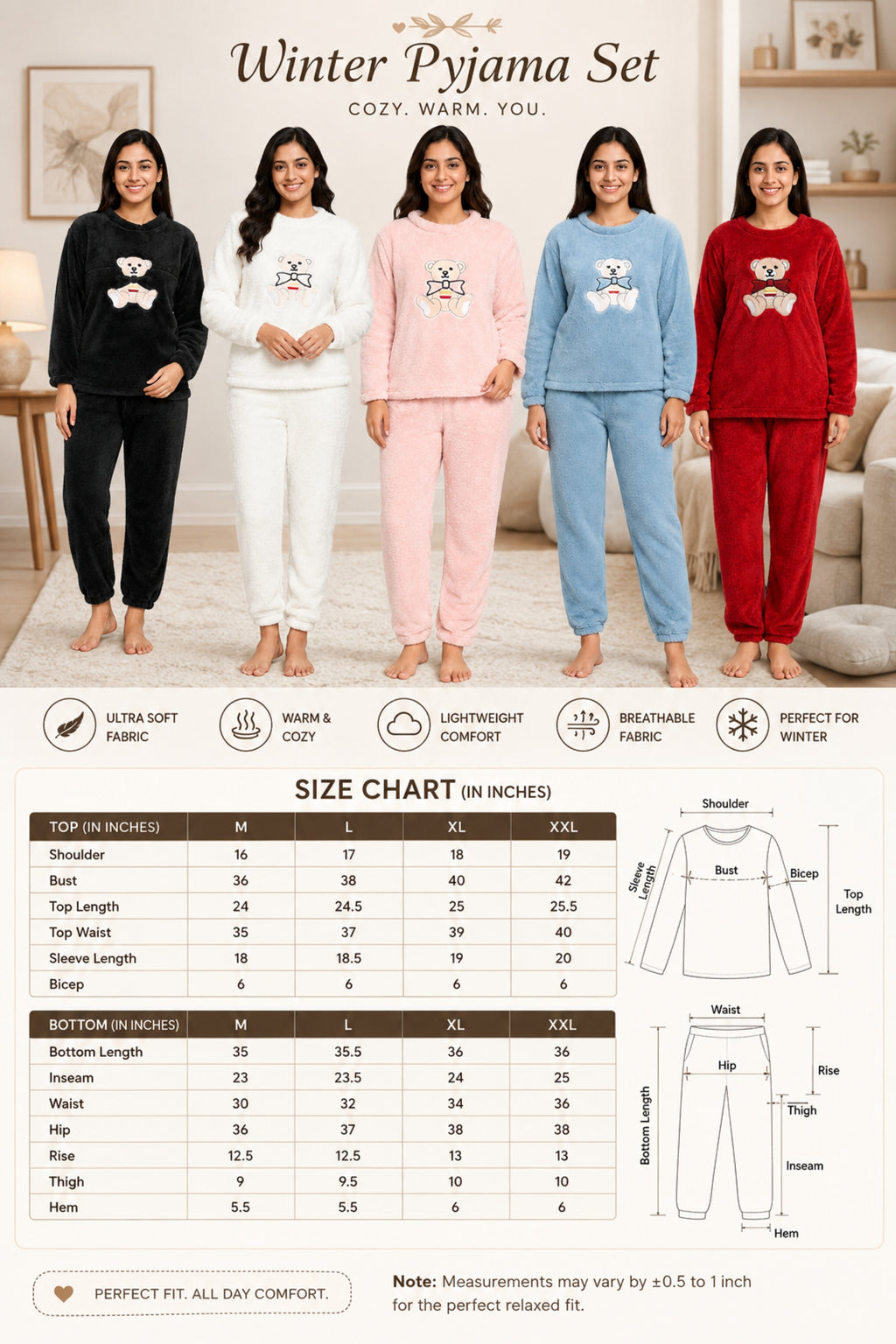Camey Women Printed Winter Full Sleeve Top and Pajama Set
