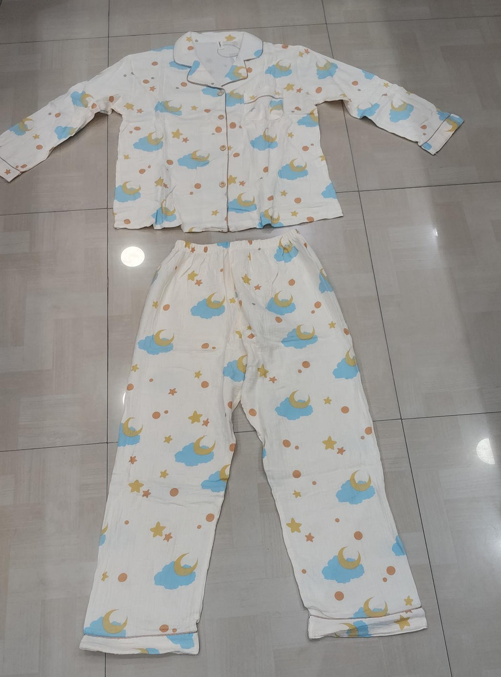 Women Night Suit Cotton Muslin Pyjama Set | Soft Printed Full Sleeve Sleepwear