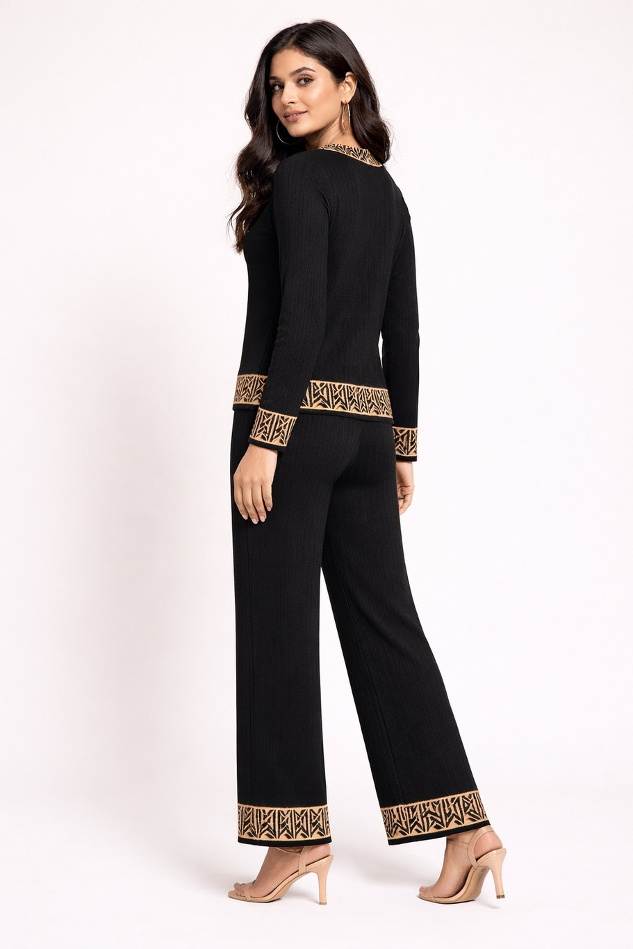 Camey Women Woolen Lounge Wear Set | Full Sleeve with Wide Leg Pants | Soft Warm Winter Co-Ord Set