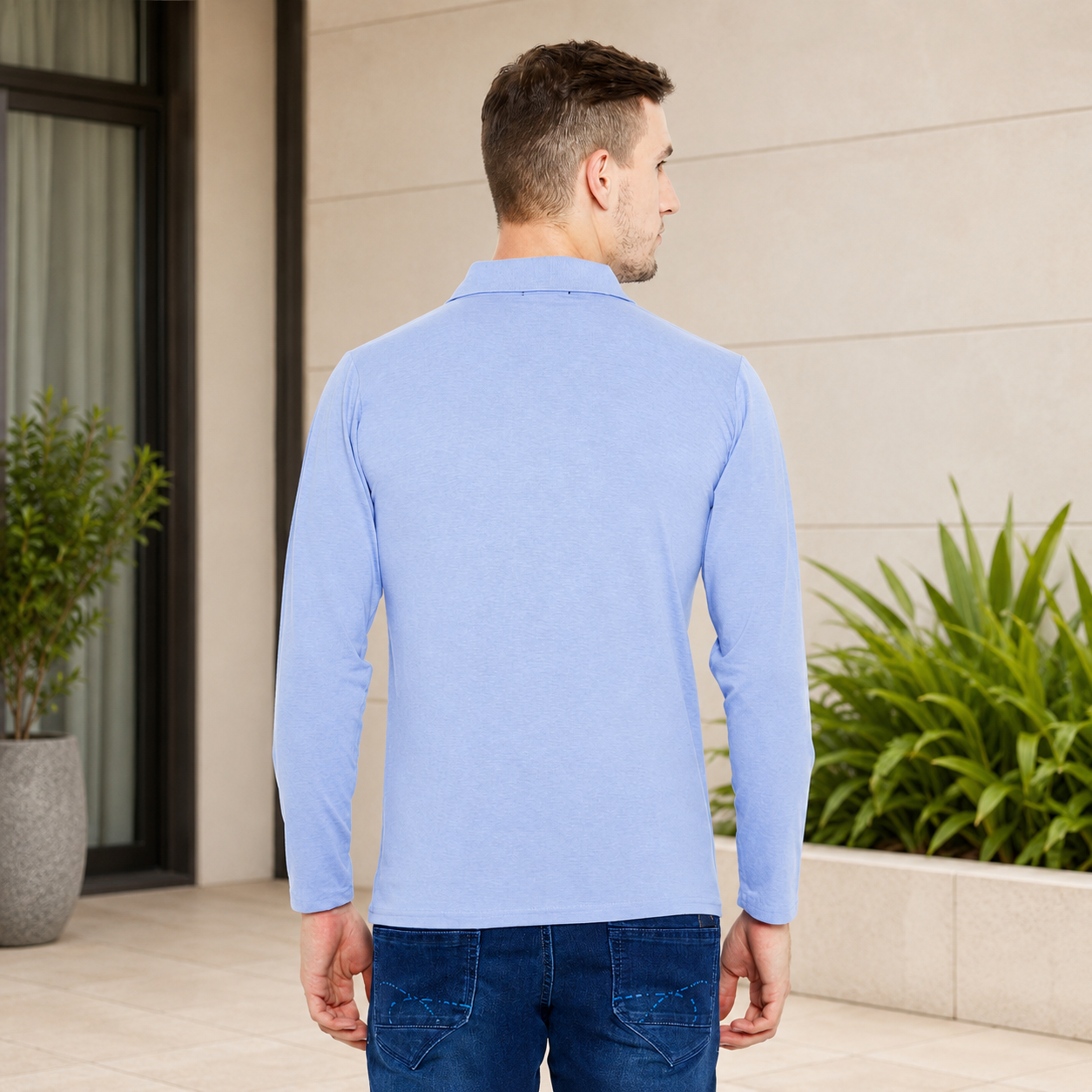 Purchase Camey Men's Cotton Tees – Light, Long-Lasting Wear | Men's Light Blue Full Sleeves Cotton Polo T-Shirt