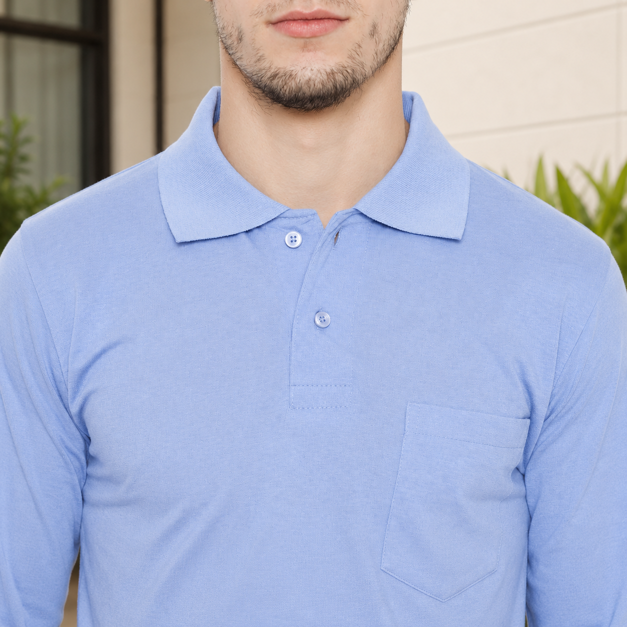 Purchase Camey Men's Cotton Tees – Light, Long-Lasting Wear | Men's Light Blue Full Sleeves Cotton Polo T-Shirt
