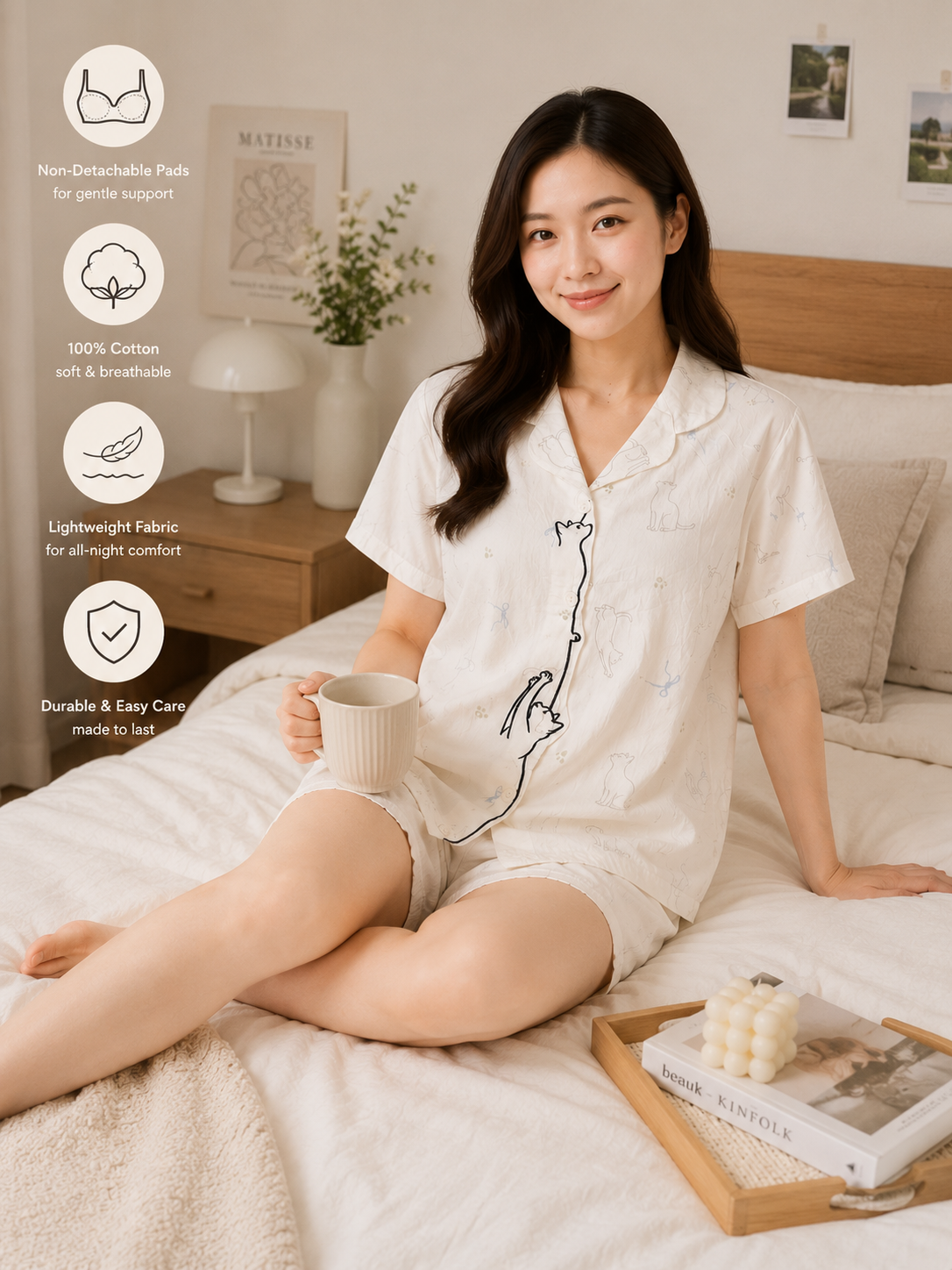 Women Short Set with Padded Shirt | Front Open Korean Night Suit for Women | Half Sleeve Short Set