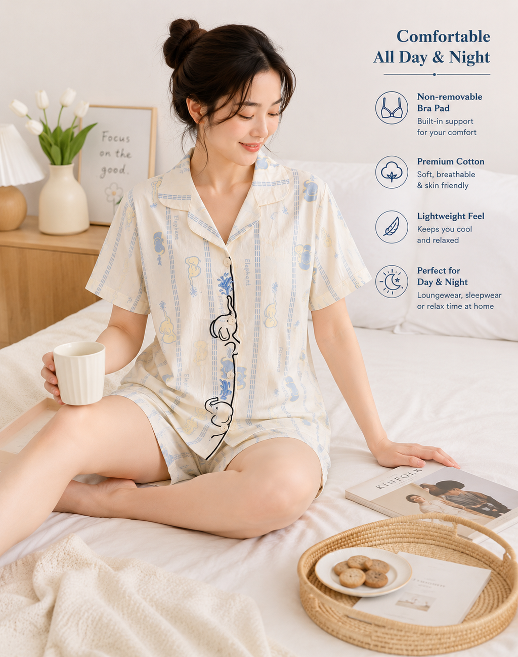 Women Short Set with Padded Shirt | Front Open Korean Night Suit for Women | Half Sleeve Short Set