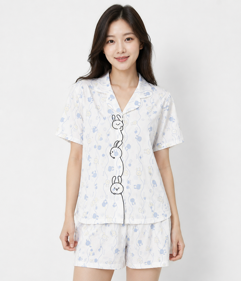 Women Short Set with Padded Shirt | Front Open Korean Night Suit for Women | Half Sleeve Short Set