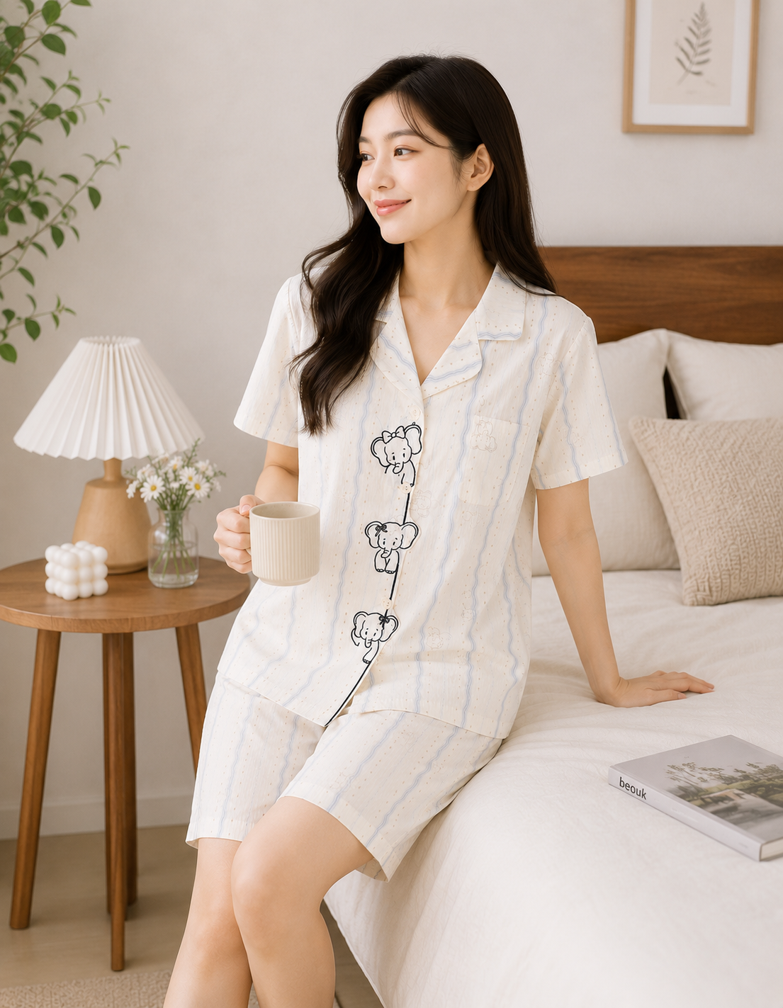 Women Short Set with Padded Shirt | Front Open Korean Night Suit for Women | Half Sleeve Short Set