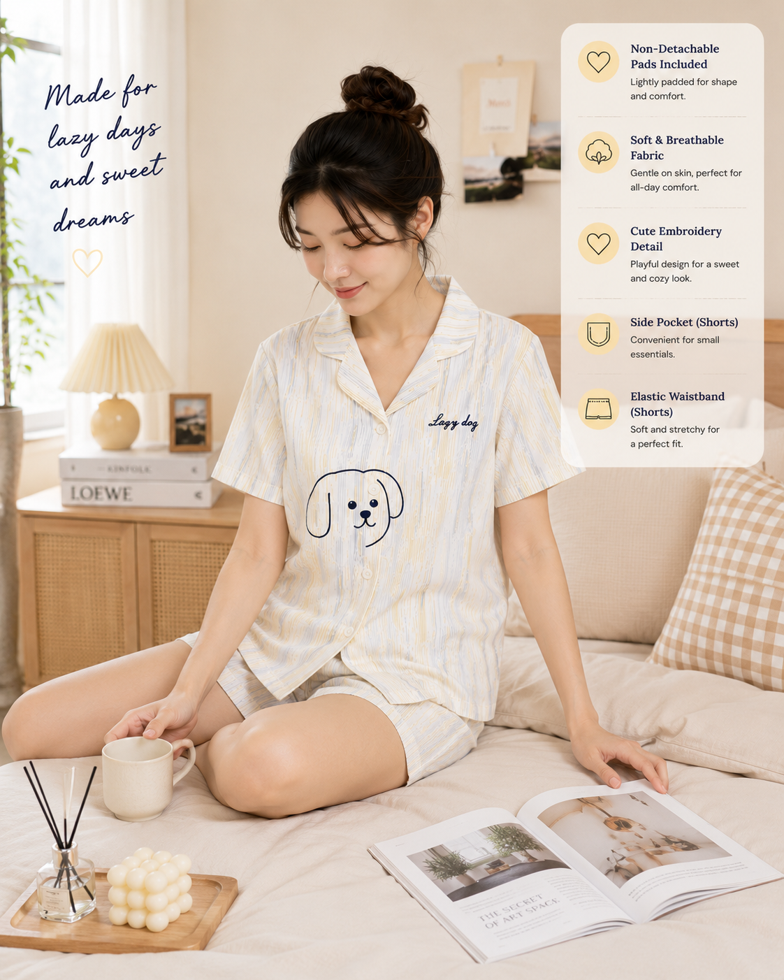 Women Short Set with Padded Shirt | Front Open Korean Night Suit for Women | Half Sleeve Short Set