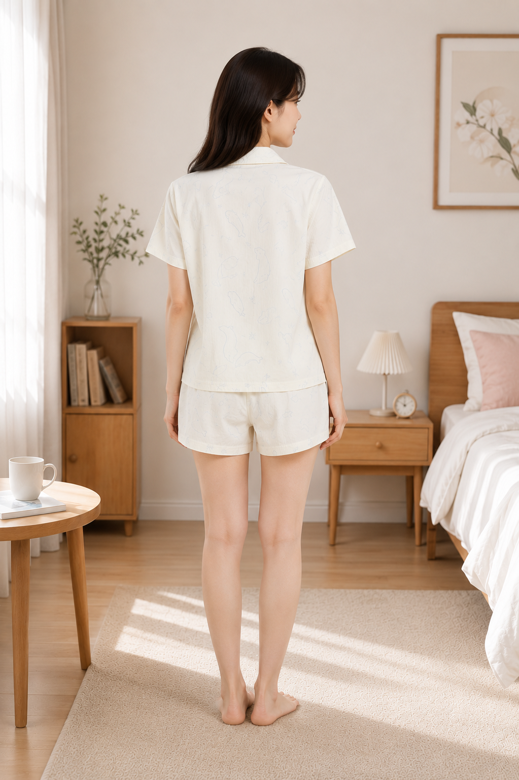 Women Short Set with Padded Shirt | Front Open Korean Night Suit for Women | Half Sleeve Short Set