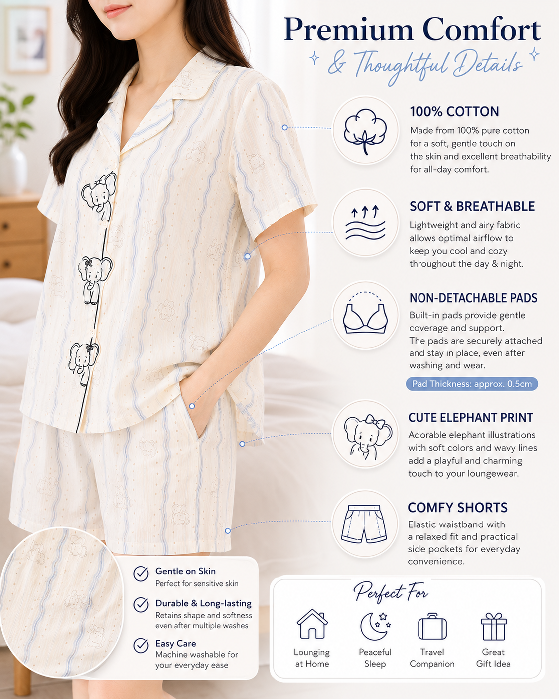Women Short Set with Padded Shirt | Front Open Korean Night Suit for Women | Half Sleeve Short Set
