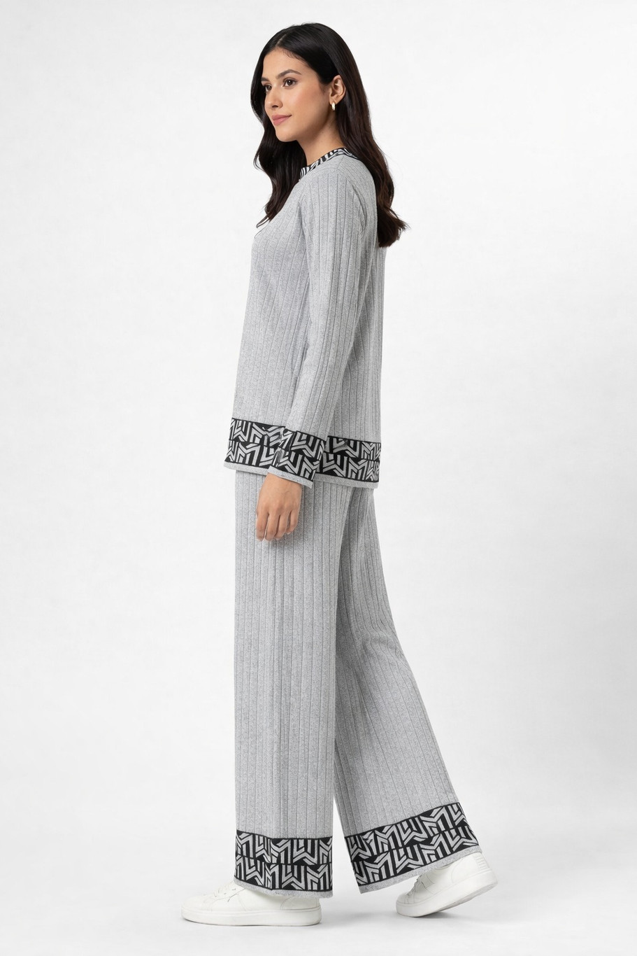 Camey Women Woolen Lounge Wear Set | Full Sleeve with Wide Leg Pants | Soft Warm Winter Co-Ord Set