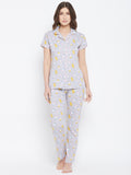 Grey Ice Cream Print Button Me Up Shirt & Pyjama Set in Cotton - Camey Shop