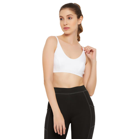 Womens Non Padded Non Wired Solid Full Coverage White Sports Bra - Camey Shop