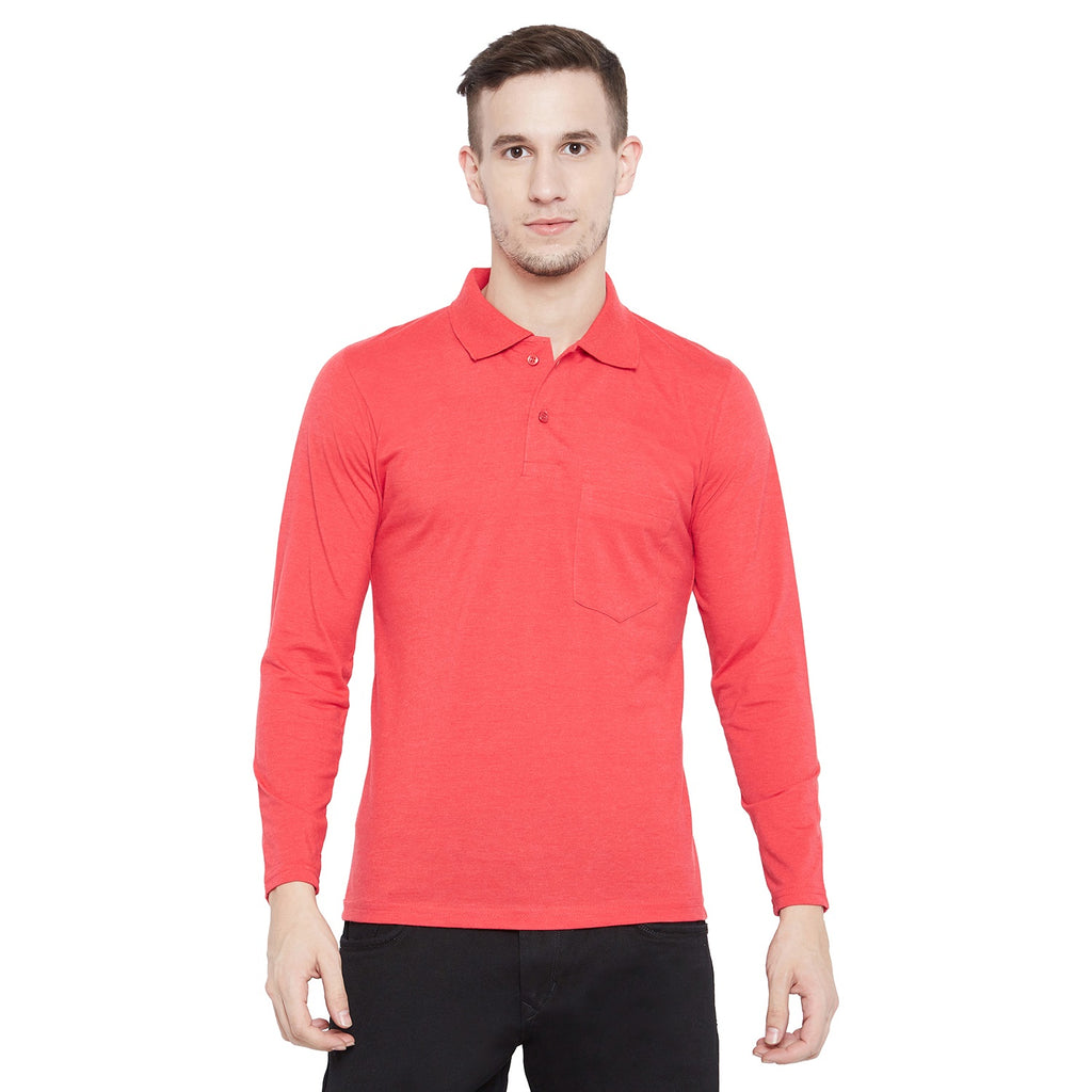 Men's Red Full Sleeves Cotton Polo T-Shirt - Camey Shop
