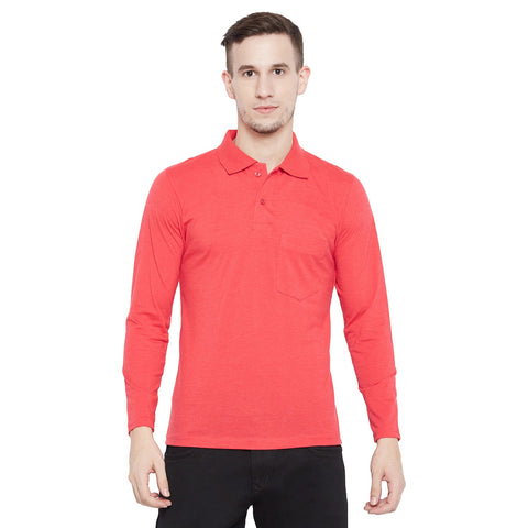 Men's Red Full Sleeves Cotton Polo T-Shirt - Camey Shop