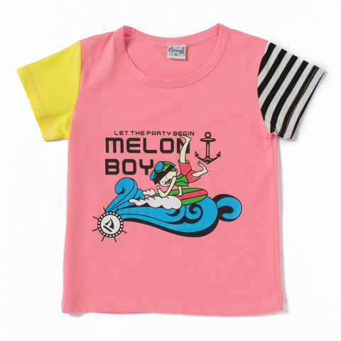 Camey Boys Printed Round Neck T-Shirt (Peach;2-3 Years) - Camey Shop