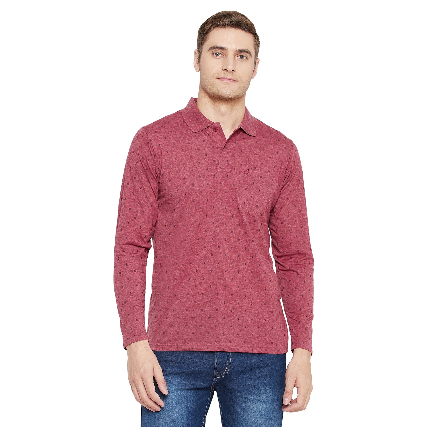 Men's Coffee Full Sleeves Cotton Polo Printed T-Shirt - Camey Shop